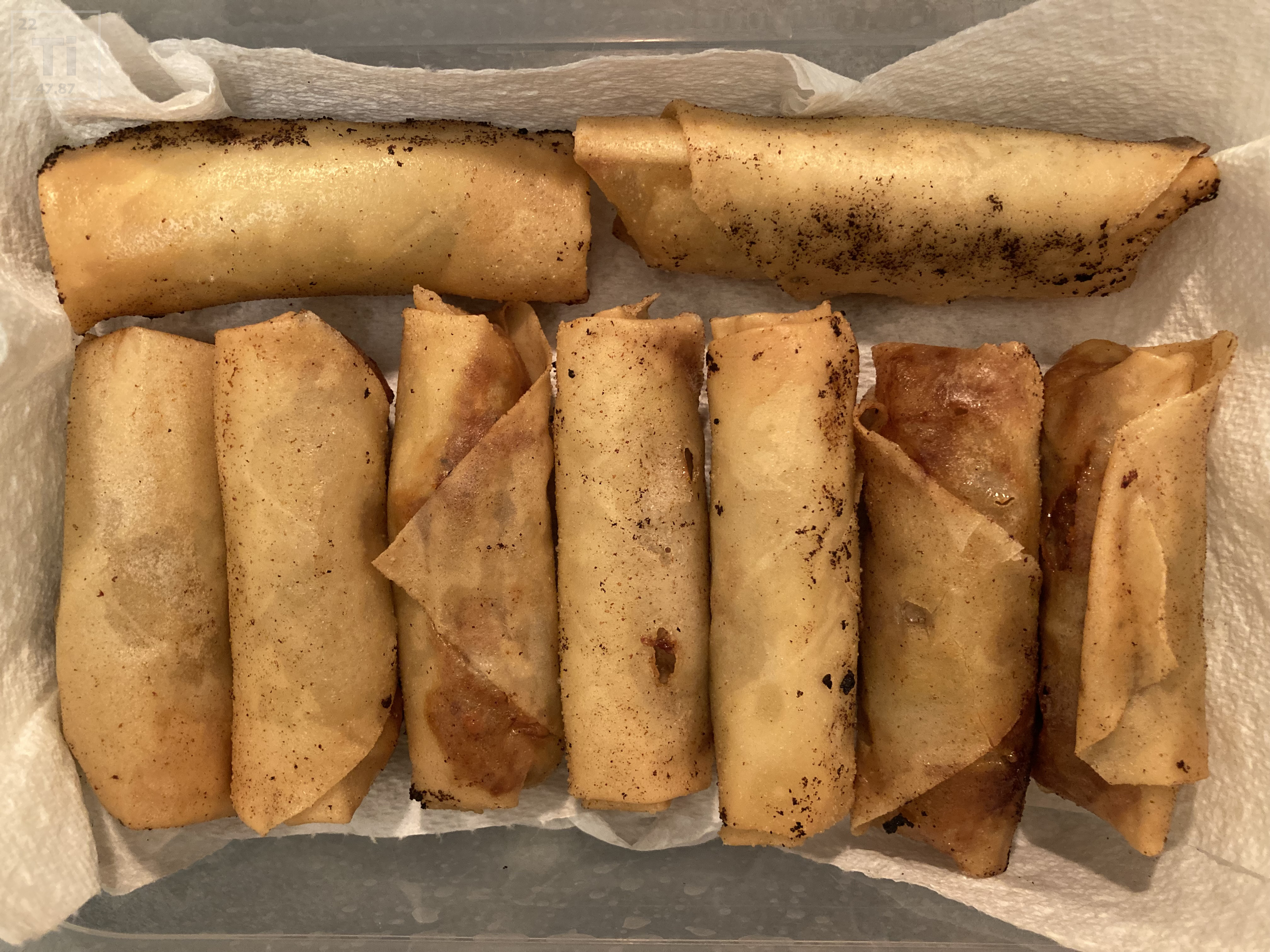 Fried spring rolls with ground pork and shrimps, savory taste
